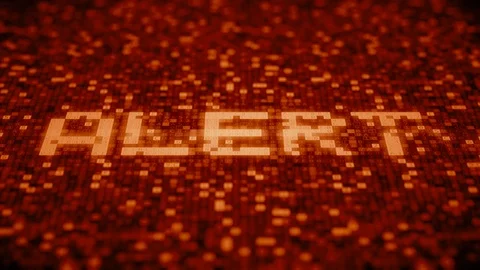 Flashing hexadecimal symbols on a red computer screen compose ALERT word Stock Footage 109382613