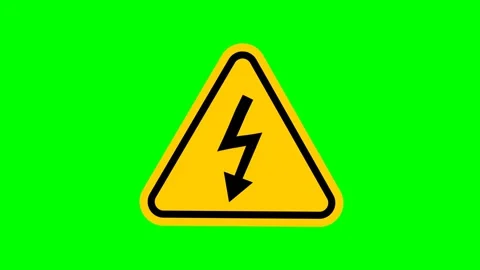 Flashing High Voltage Warning Sign Green Screen Chroma Key Animation Stock Footage 335565254