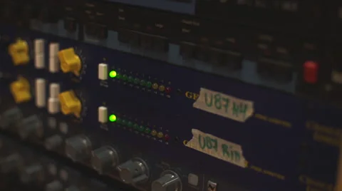 Flashing LED lights on an audio compressor Video stock 63299990