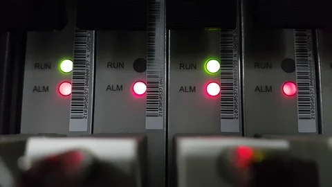 Flashing LED red lights of the blade server as footage VDO Stock Footage 79474310
