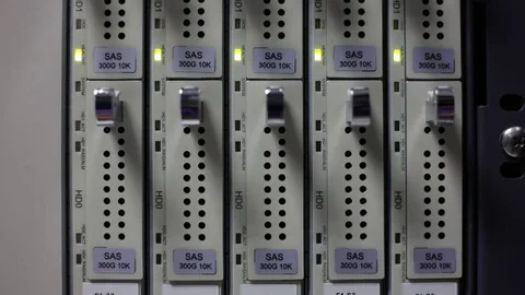 Flashing LED red lights of the blade server as footage VDO Stock Footage 79497134