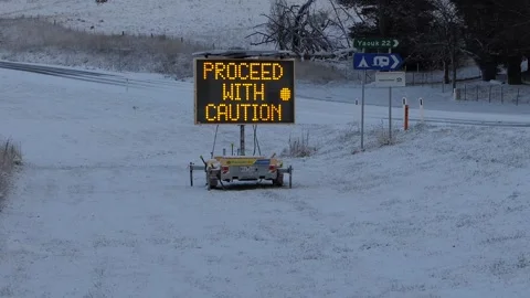 Flashing LED VMS message board notifying hazardous road conditions Stock Footage 280335335