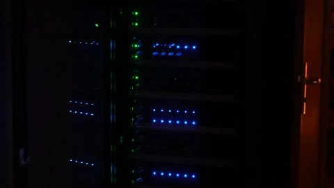 Flashing LEDs in data center with working stage splitter Stock Footage 302677819
