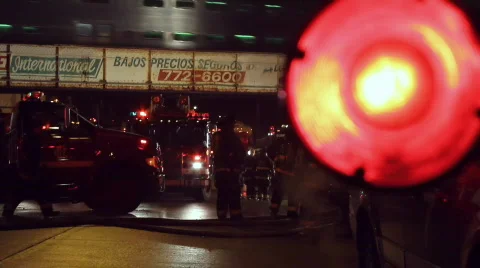 Flashing Light with Fire Trucks Stock Footage 645300