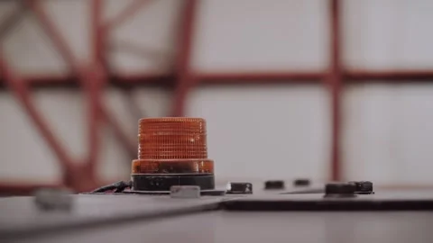 A flashing light on the forklift in the workshop. Cargo transportation rules. Stock Footage 316161728