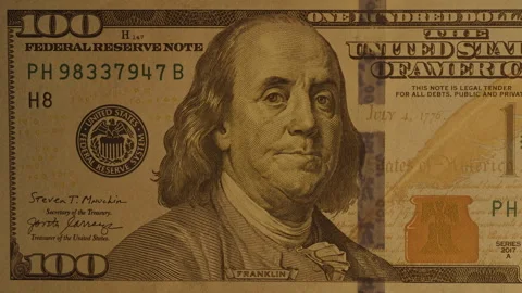 Flashing Light Illuminates Through A Hundred Dollars Showing All Watermarks And Stock Footage 277622909