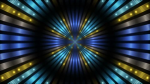 Flashing light, motion blue and yeloow rays on black background, loop Stock Footage 158814149