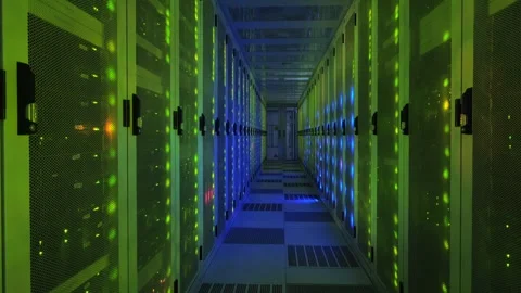 Flashing lights in a corridor of a Dutch datacenter Stock Footage 294987185