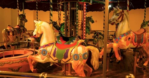 Flashing lights of empty carousel Stock Footage 130064490