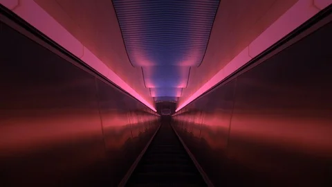 Flashing lights spooky escalator changing shape Stock Footage 111986088