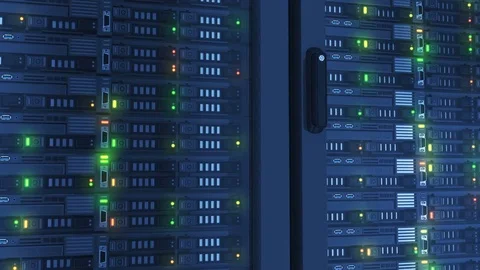 Flashing Lights on Working Servers Close-up in Modern Data Center. Cloud Stock Footage 83386530