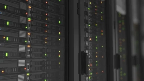 Flashing Lights on Working Servers Close-up in Modern Data Center. Cloud Stock Footage 83680435