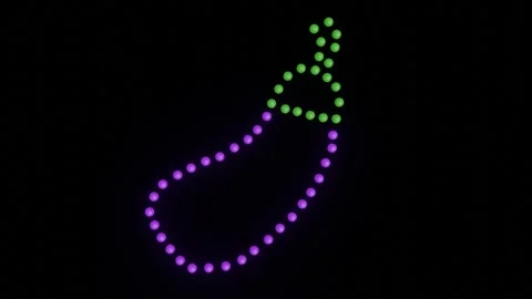 Flashing Neon Dot Eggplant Shape on Black Background Video stock 312402961
