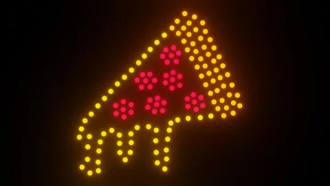 Flashing Neon Dot Pizza Slice on Black Background Stock-Footage 311475311