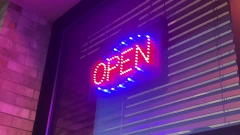 Flashing Open Sign in Window Stock Footage 171250792