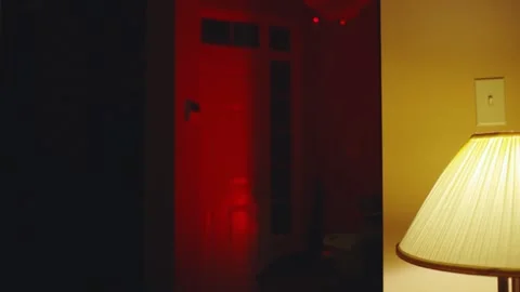 Flashing Police Light Reflection Inside The House At Night. static Stock Footage 201848286