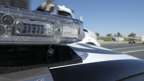 Flashing Police Lights On Highway, Highway Patrol On Interstate 5 Stock Footage 170917742