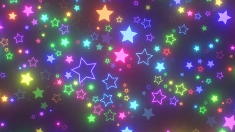Flashing Rainbow Colored Neon Shine Stars Glowing Vibrantly In Space Vídeos de archivo 343327278