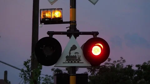 Flashing red light warn For Train Comming Stock Footage 76984759