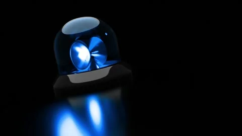 Flashing rotating blue beacon isolated on black with copy space Stock Footage 308236445