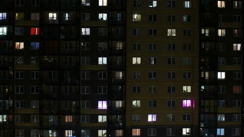 Flashing skyscraper windows at night Stock Footage 151230676