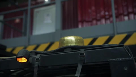 Flashing warning light on forklift in warehouse Stock Footage 309327985
