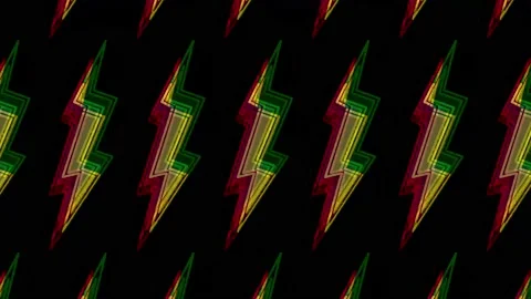 Flashing Yellow Lightnings With Glitch Effect Animation. Thunder Bolt. 4K Stock Footage 195118820
