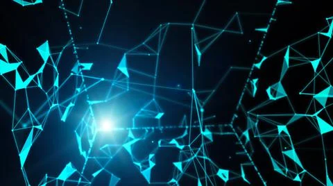 Flashlight on the abstract dark texture with glowing geometric elements Illustrazione stock