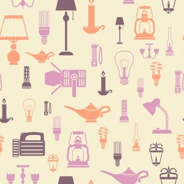 Flashlight and lamps seamless pattern イラスト素材