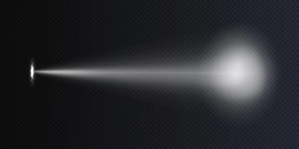 Flashlight beam directed on the wall realistic vector illustration Stock Illustration