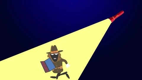 Flashlight beam revealing a running thief with laptop and text anxiety conce Stock Footage 336869002