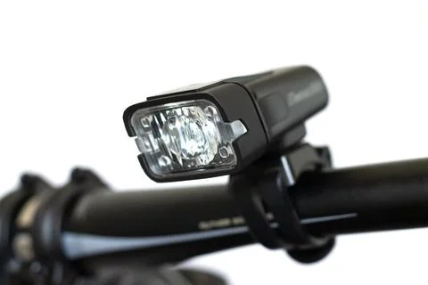 Flashlight for bicycle handlebar isolated on white background Stock Photos