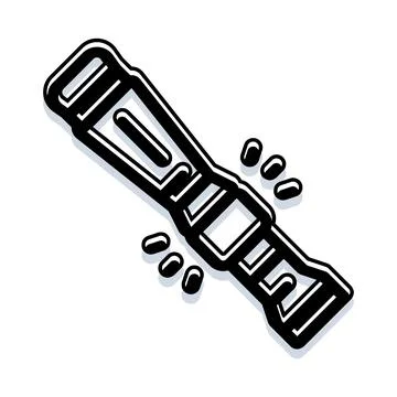 Flashlight device illuminating beam in simple line art Stock Illustration