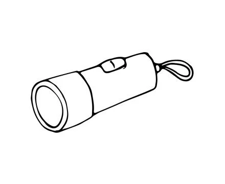 Flashlight in doodle style. Hand-drawn pocket portable lantern. Camping tool. Stock Illustration