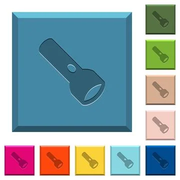 Flashlight engraved icons on edged square buttons Stock Illustration