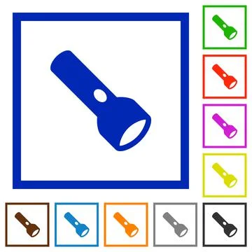 Flashlight flat framed icons Stock Illustration