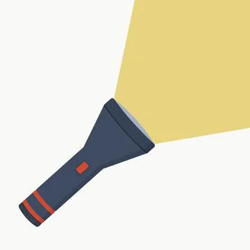 Flashlight flat icon with a bright beam. Electric lamp battery powered. Pocke Stock Illustration