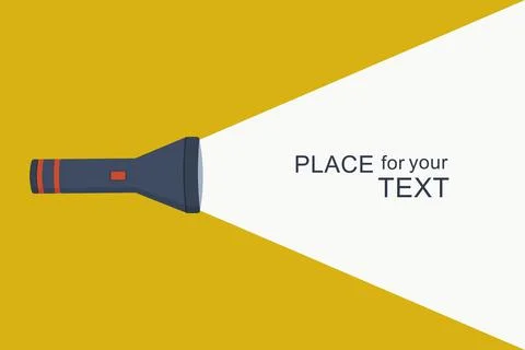 Flashlight flat icon with a bright beam. Electric lamp battery powered. Pocke Stock Illustration