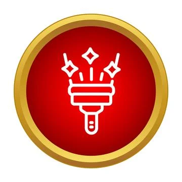 Flashlight glowing with light rays inside a red circle Stock Illustration