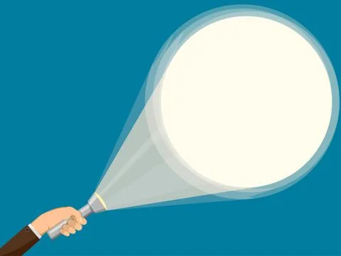 Flashlight in hand of man. Background illuminated by a spotlight. 스톡 일러스트