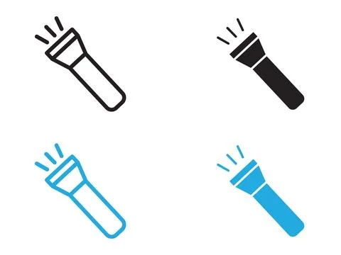 Flashlight icon black and white vector outline sign Stock Illustration