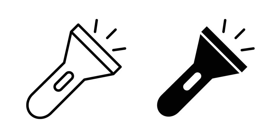 Flashlight icon drawing lines. Silhouette style vector bundle Stock Illustration