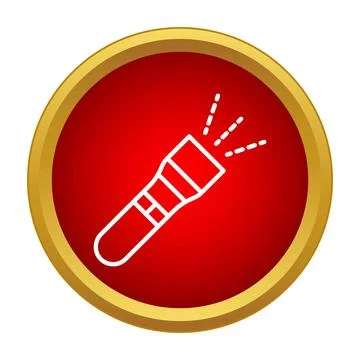 Flashlight icon emitting light beam in red circle Stock Illustration