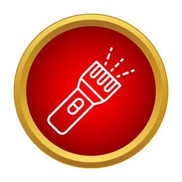 Flashlight icon emitting light in red gold circle Stock Illustration