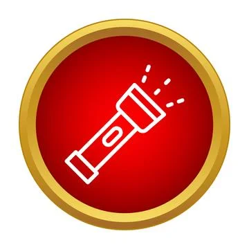 Flashlight icon emitting light on red background button 스톡 일러스트