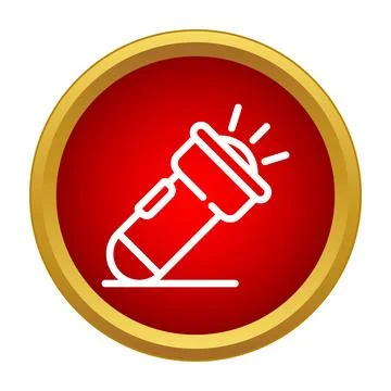 Flashlight icon emitting light on a red round button Ilustración de archivo