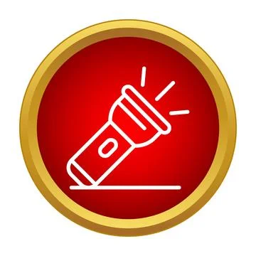 Flashlight icon emitting light in red circle Stock Illustration