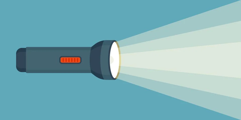 Flashlight icon in flat style. Electric lamp vector illustration on isolate.. Stock Illustration