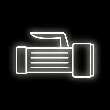 Flashlight icon glowing neon outline on black background Stock Illustration