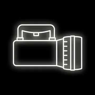 Flashlight icon glowing neon outline on black Stock Illustration